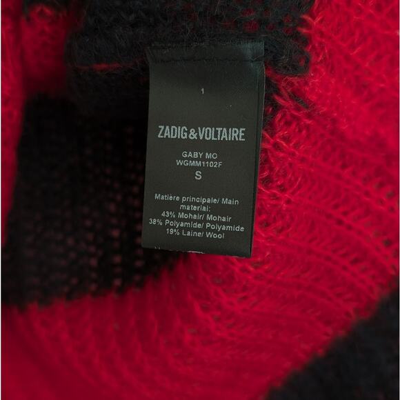 ZADIG & VOLTAIRE Black/Red Striped Gaby Mohair Wool Long Sleeve Sweater , size S - Picture 7 of 8